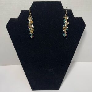 AB Drop Dangle Earrings Fish Hook 2.5” Drop Multicolored AB Gold Tone Sparkling